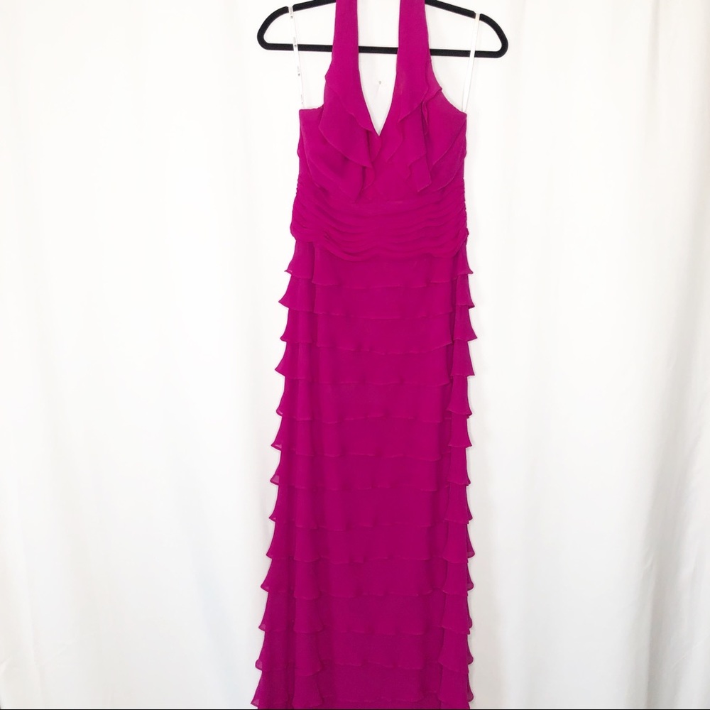 Tadashi size 6 pink gown long tiered ruffles